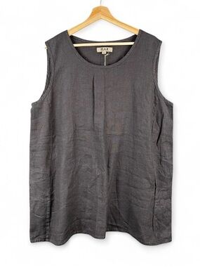 NWT Flax L Oversized Boxy Tunic Pockets Sleeveless Boho Lagenlook Artsy Cottage